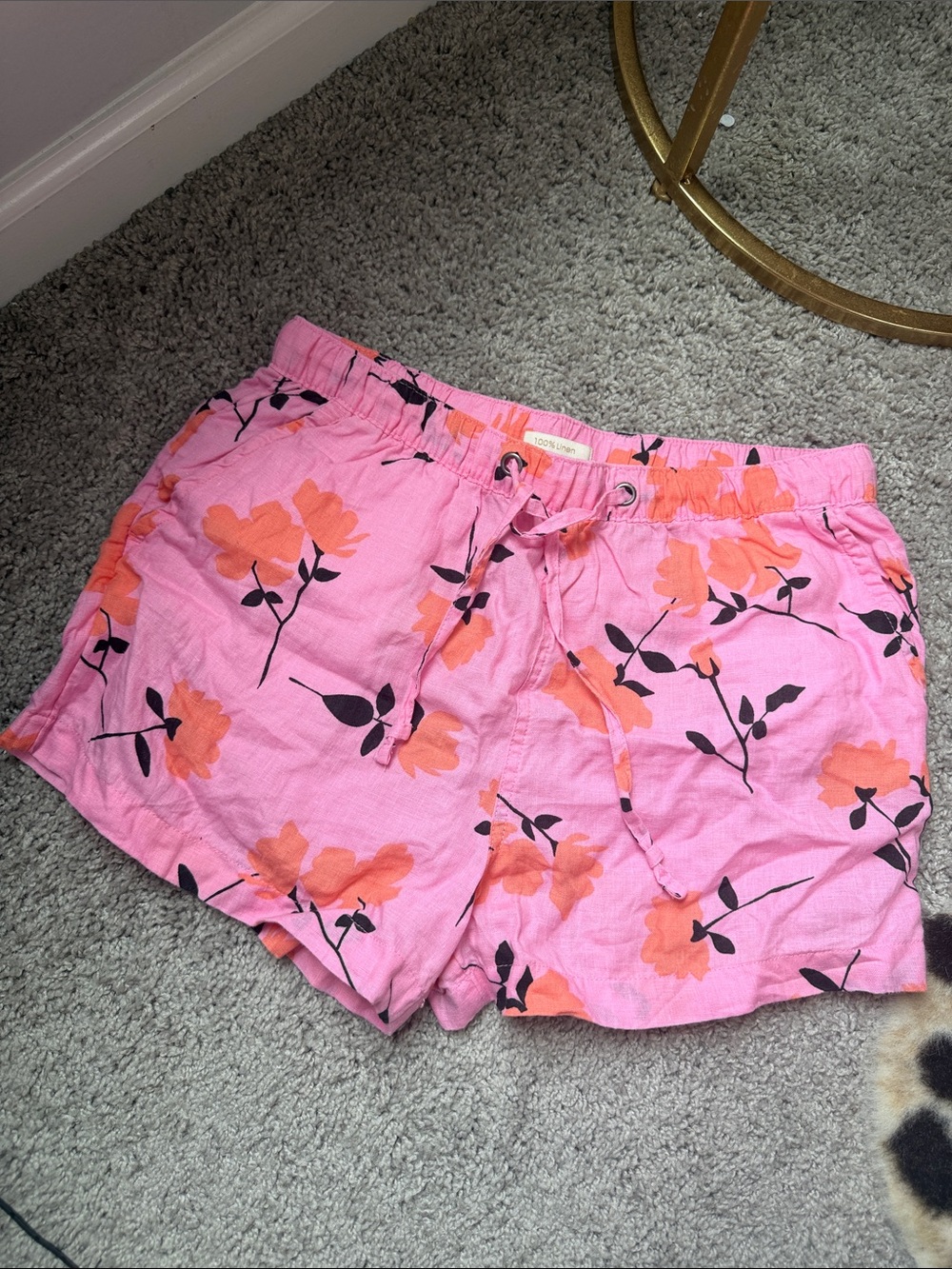 Pink Linen Drawstring Shorts